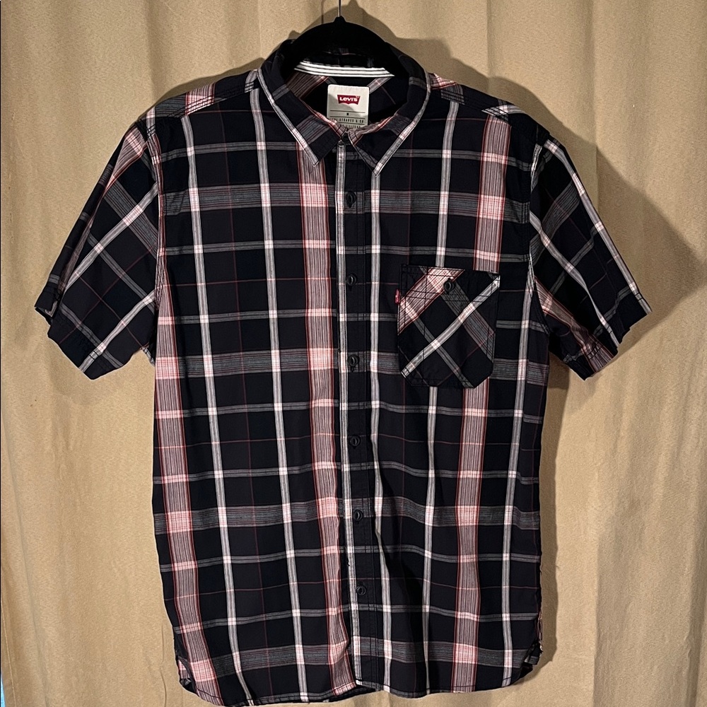 Levi's Black and Red Plaid Short Sleeve Button-Down Shirt